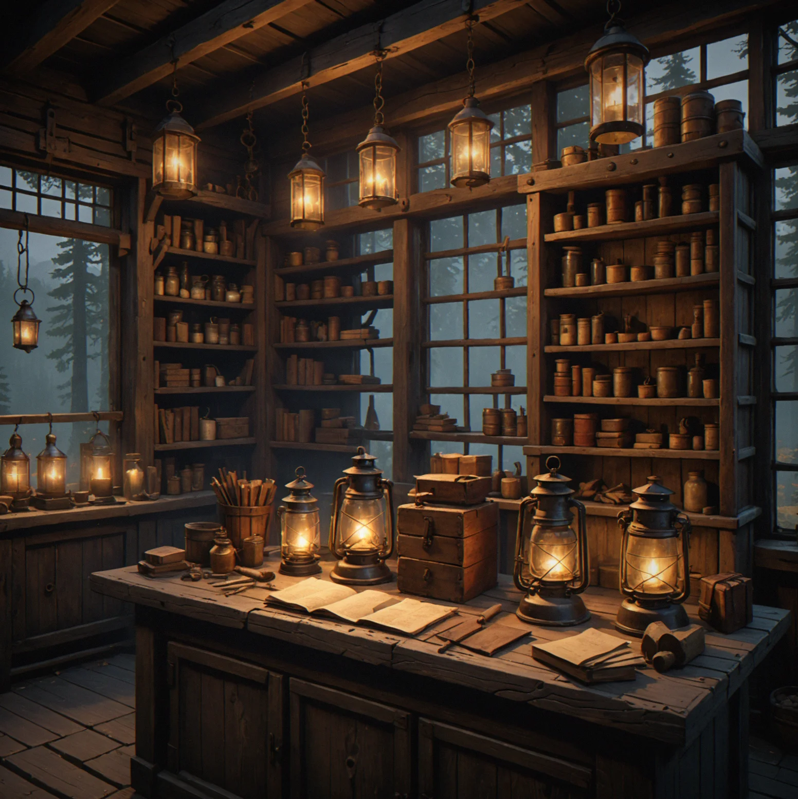 A progressive unlock diagram showing an NPC's inventory expanding from a small locked chest to a full three-tier shop display